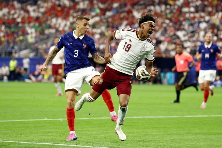 Did Lamine Yamal commit a handball before winning penalty against France?
