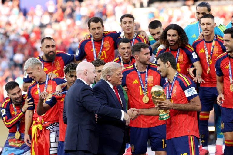 Trump Booed After Presenting World Cup to Spain and Joining Trophy Lift Trump Booed After Presenting World Cup to Spain and Joining Trophy Lift